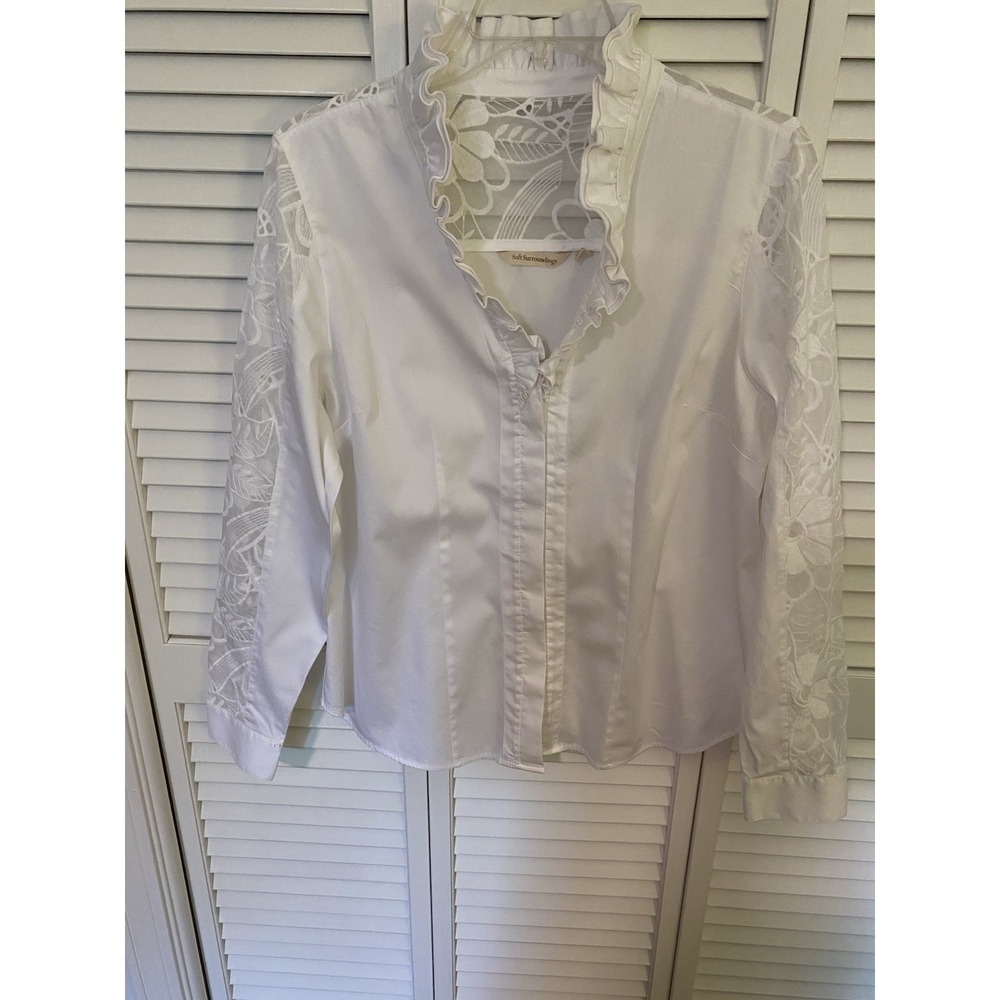 Soft Surroundings Large White Lace Blouse Victorian Cottagecore Ruffle Coquette